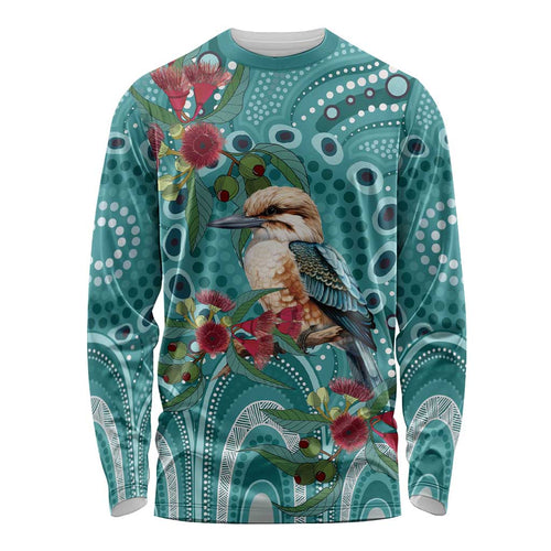 Kookaburra Eucalyptus Personalised Long Sleeve Shirt Aboriginal Australian Dot Painting - Aussie Hoodie