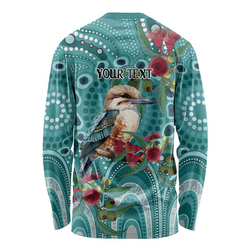 Kookaburra Eucalyptus Personalised Long Sleeve Shirt Aboriginal Australian Dot Painting - Aussie Hoodie
