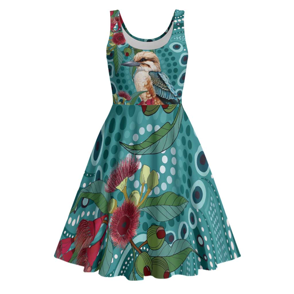 Kookaburra Eucalyptus Personalised Midi Dress Aboriginal Australian Dot Painting - Aussie Hoodie