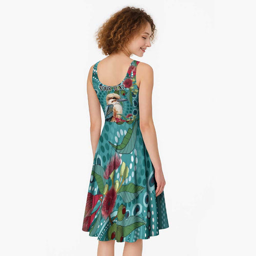 Kookaburra Eucalyptus Personalised Midi Dress Aboriginal Australian Dot Painting - Aussie Hoodie