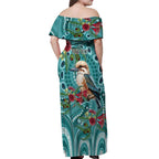 Kookaburra Eucalyptus Personalised Off Shoulder Maxi Dress Aboriginal Australian Dot Painting - Aussie Hoodie