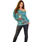Kookaburra Eucalyptus Personalised Off Shoulder Sweater Aboriginal Australian Dot Painting - Aussie Hoodie