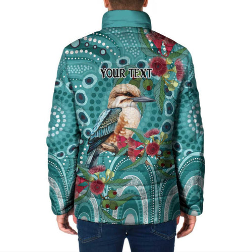 Kookaburra Eucalyptus Personalised Padded Jacket Aboriginal Australian Dot Painting - Aussie Hoodie