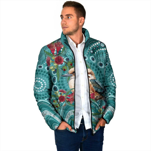 Kookaburra Eucalyptus Personalised Padded Jacket Aboriginal Australian Dot Painting - Aussie Hoodie