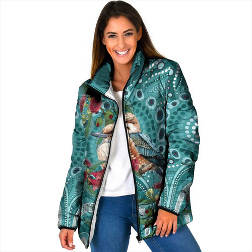 Kookaburra Eucalyptus Personalised Padded Jacket Aboriginal Australian Dot Painting - Aussie Hoodie