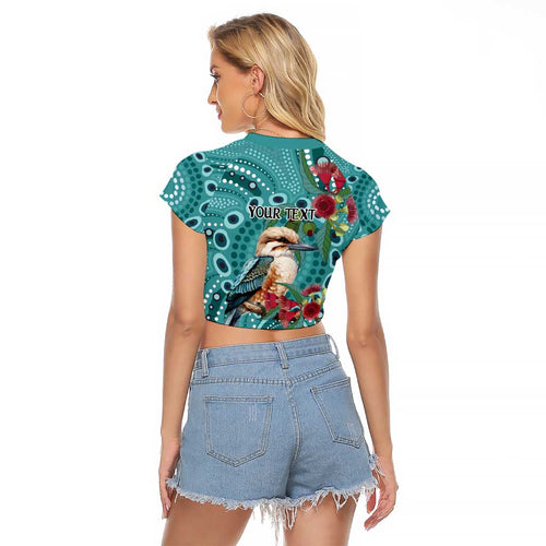 Kookaburra Eucalyptus Personalised Raglan Cropped T Shirt Aboriginal Australian Dot Painting - Aussie Hoodie
