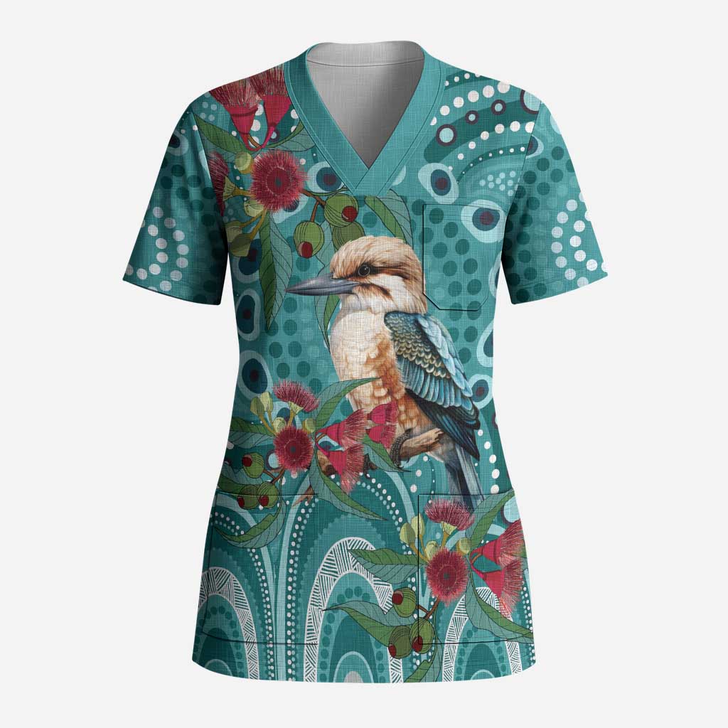 Kookaburra Eucalyptus Personalised Scrub Top Aboriginal Australian Dot Painting - Aussie Hoodie
