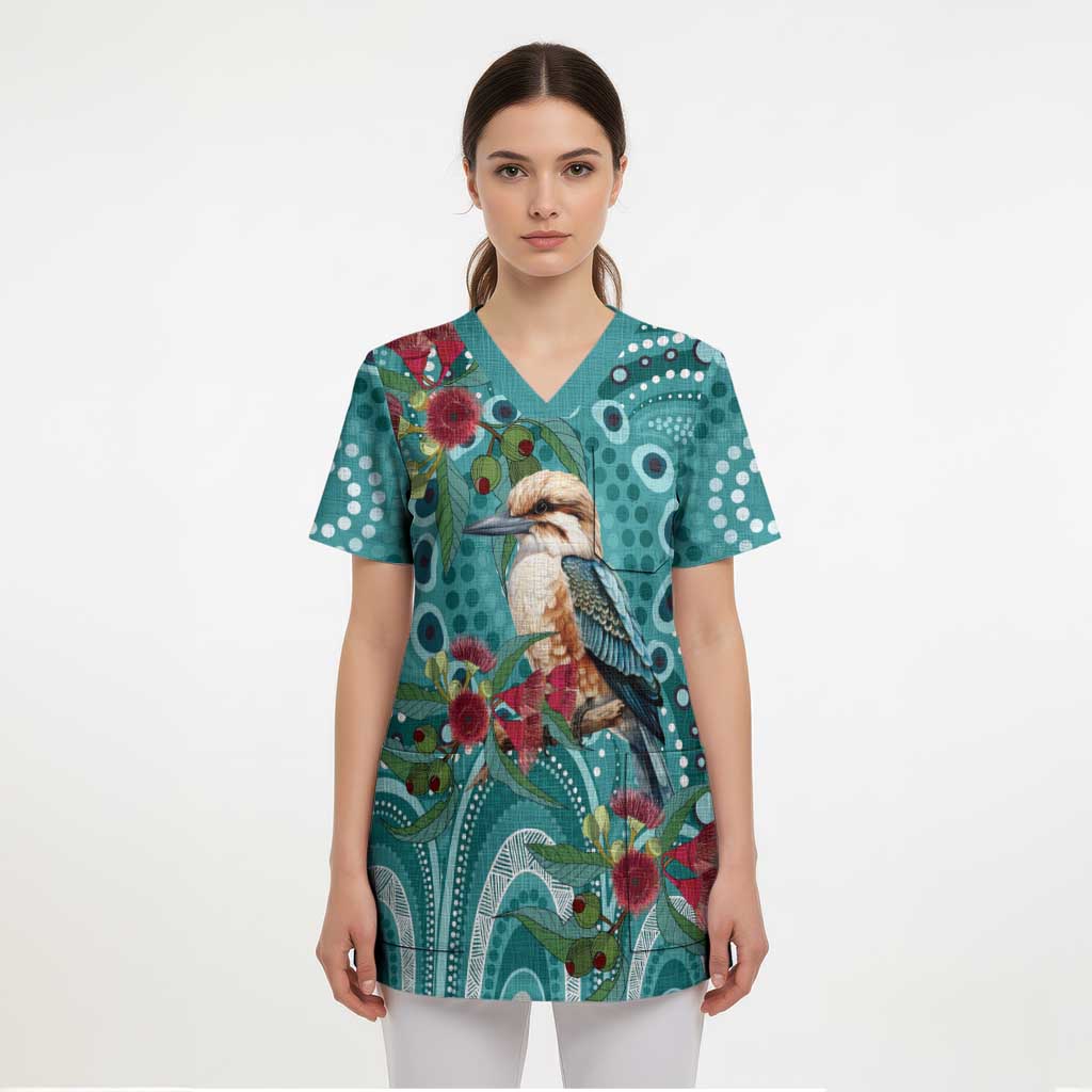 Kookaburra Eucalyptus Personalised Scrub Top Aboriginal Australian Dot Painting - Aussie Hoodie