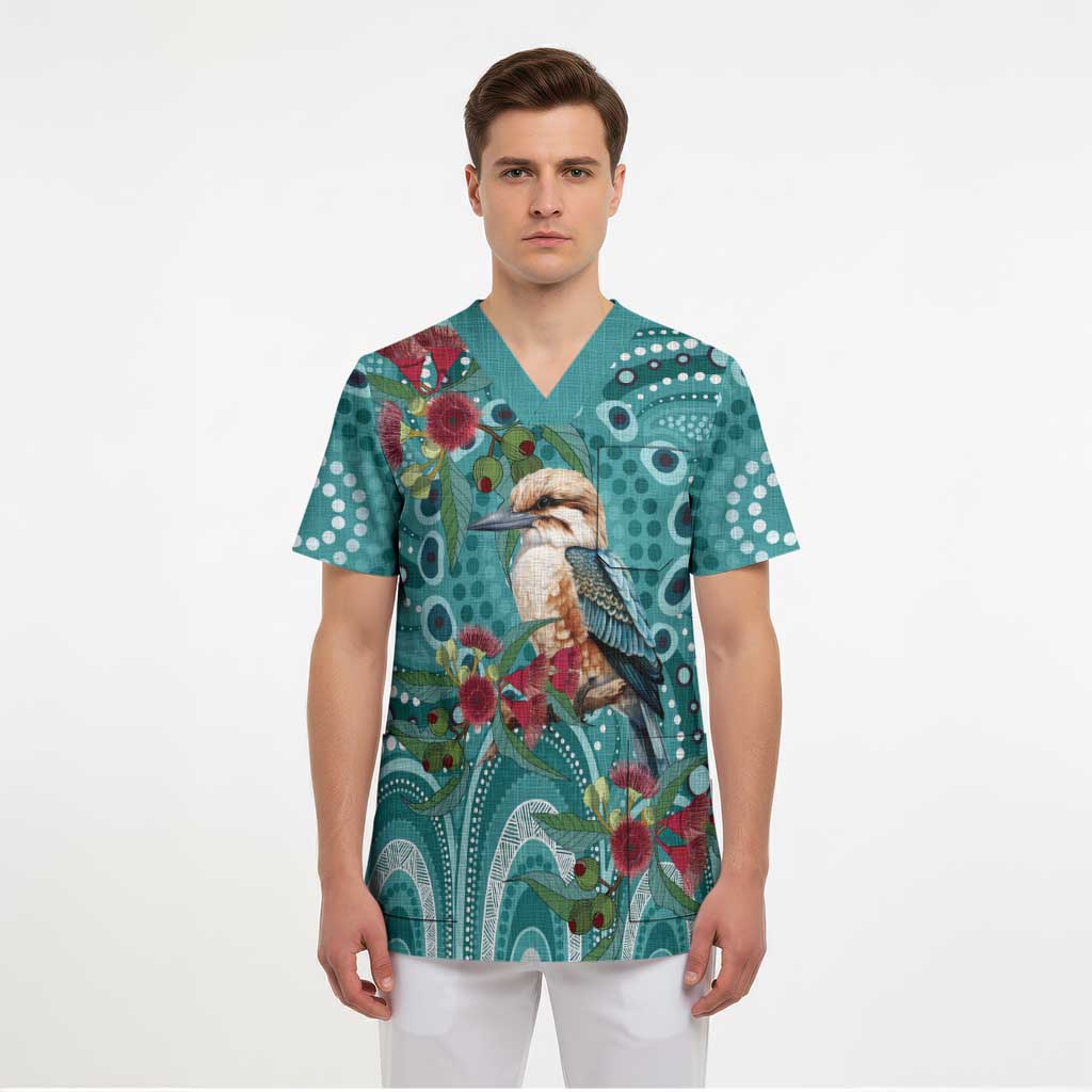Kookaburra Eucalyptus Personalised Scrub Top Aboriginal Australian Dot Painting - Aussie Hoodie