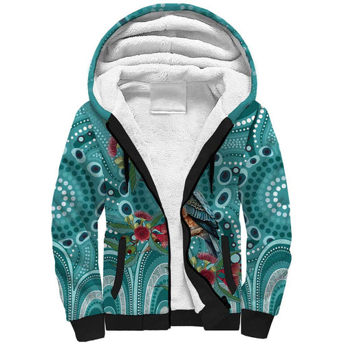 Kookaburra Eucalyptus Personalised Sherpa Hoodie Aboriginal Australian Dot Painting - Aussie Hoodie