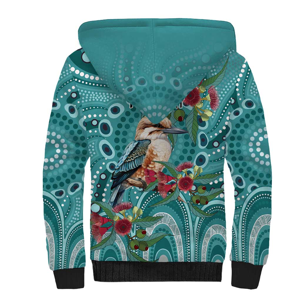 Kookaburra Eucalyptus Personalised Sherpa Hoodie Aboriginal Australian Dot Painting - Aussie Hoodie