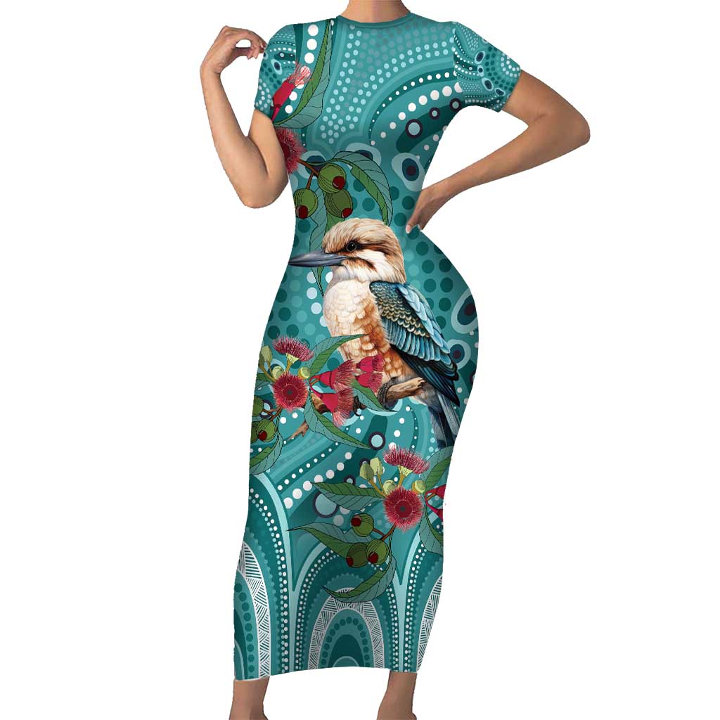 Kookaburra Eucalyptus Personalised Short Sleeve Bodycon Dress Aboriginal Australian Dot Painting - Aussie Hoodie