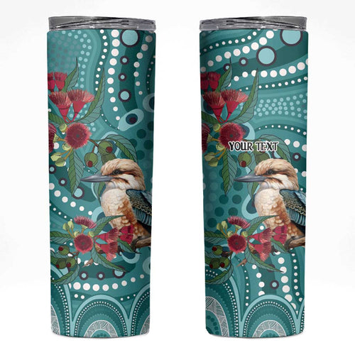 Kookaburra Eucalyptus Personalised Skinny Tumbler Aboriginal Australian Dot Painting - Aussie Hoodie