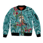 Kookaburra Eucalyptus Personalised Sleeve Zip Bomber Jacket Aboriginal Australian Dot Painting - Aussie Hoodie
