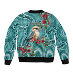 Kookaburra Eucalyptus Personalised Sleeve Zip Bomber Jacket Aboriginal Australian Dot Painting - Aussie Hoodie