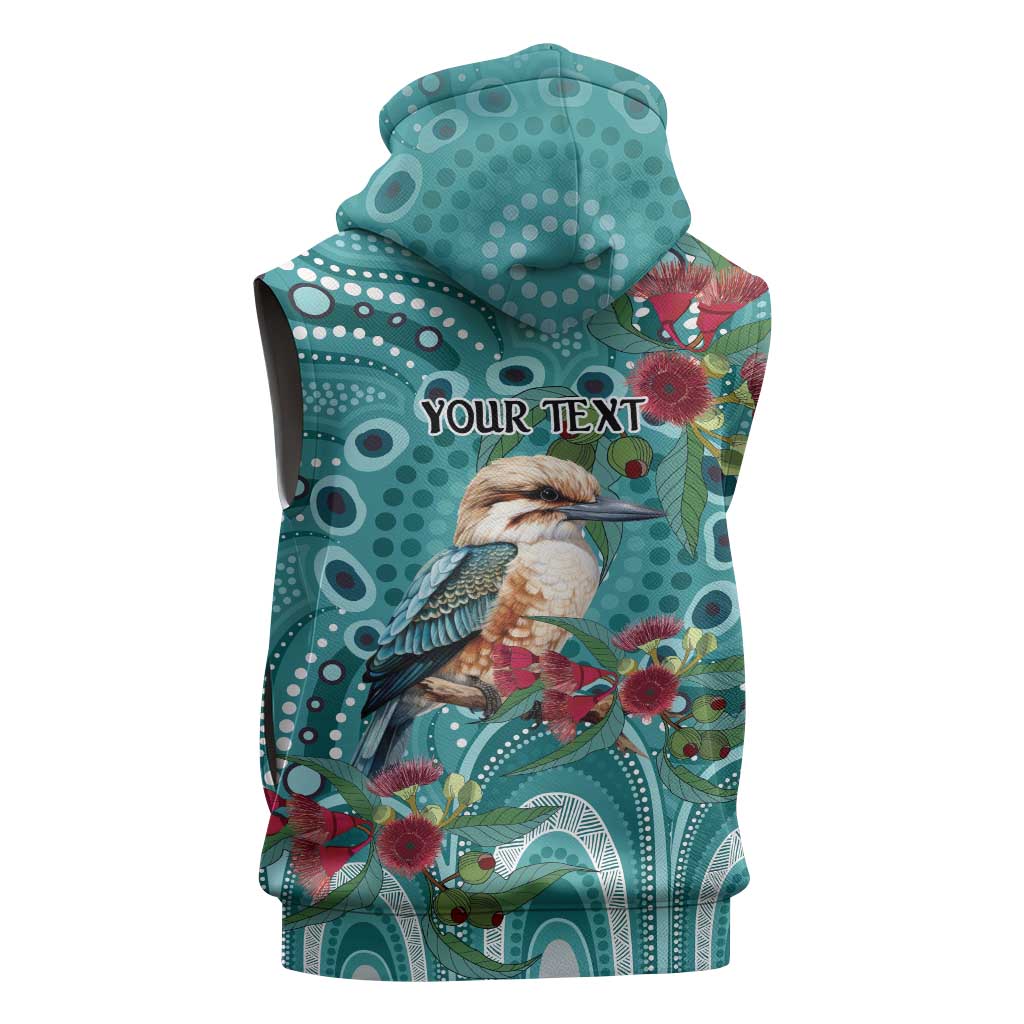 Kookaburra Eucalyptus Personalised Sleeveless Hoodie Aboriginal Australian Dot Painting - Aussie Hoodie