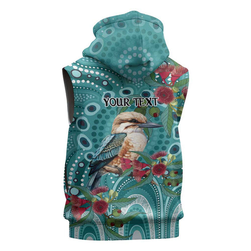 Kookaburra Eucalyptus Personalised Sleeveless Hoodie Aboriginal Australian Dot Painting - Aussie Hoodie