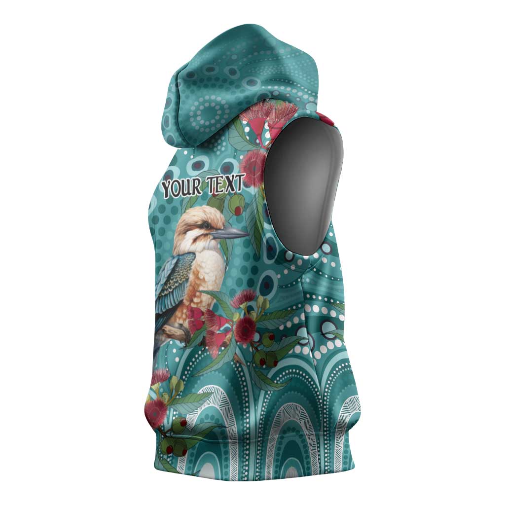 Kookaburra Eucalyptus Personalised Sleeveless Hoodie Aboriginal Australian Dot Painting - Aussie Hoodie