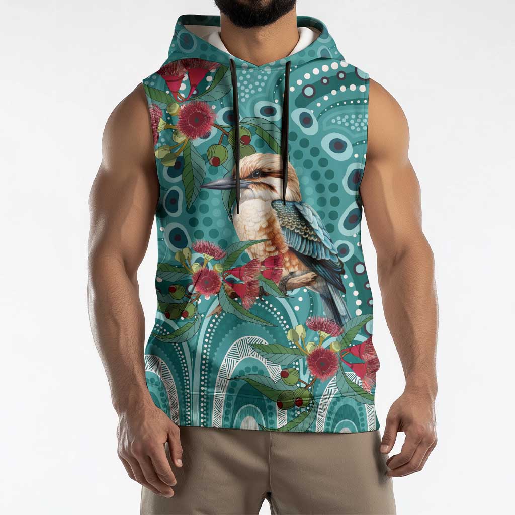 Kookaburra Eucalyptus Personalised Sleeveless Hoodie Aboriginal Australian Dot Painting - Aussie Hoodie