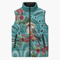 Kookaburra Eucalyptus Personalised Sleeveless Puffer Jacket Aboriginal Australian Dot Painting - Aussie Hoodie
