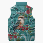 Kookaburra Eucalyptus Personalised Sleeveless Puffer Jacket Aboriginal Australian Dot Painting - Aussie Hoodie