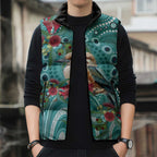 Kookaburra Eucalyptus Personalised Sleeveless Puffer Jacket Aboriginal Australian Dot Painting - Aussie Hoodie