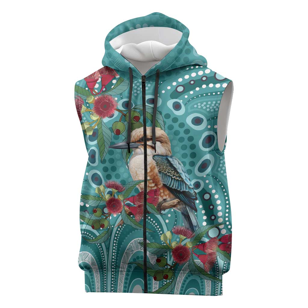 Kookaburra Eucalyptus Personalised Sleeveless Zip Hoodie Aboriginal Australian Dot Painting LT9