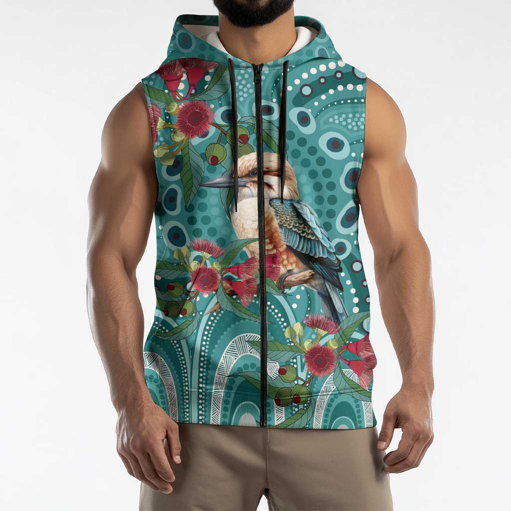 Kookaburra Eucalyptus Personalised Sleeveless Zip Hoodie Aboriginal Australian Dot Painting LT9