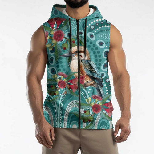 Kookaburra Eucalyptus Personalised Sleeveless Zip Hoodie Aboriginal Australian Dot Painting LT9