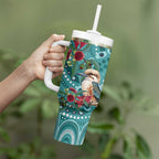 Kookaburra Eucalyptus Personalised Tumbler With Handle Aboriginal Australian Dot Painting - Aussie Hoodie