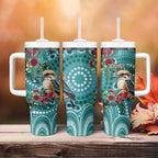 Kookaburra Eucalyptus Personalised Tumbler With Handle Aboriginal Australian Dot Painting - Aussie Hoodie