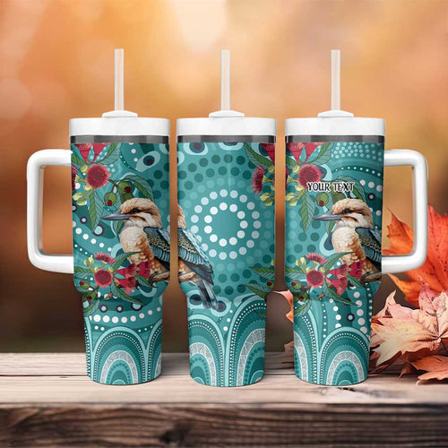Kookaburra Eucalyptus Personalised Tumbler With Handle Aboriginal Australian Dot Painting - Aussie Hoodie