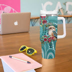 Kookaburra Eucalyptus Personalised Tumbler With Handle Aboriginal Australian Dot Painting - Aussie Hoodie