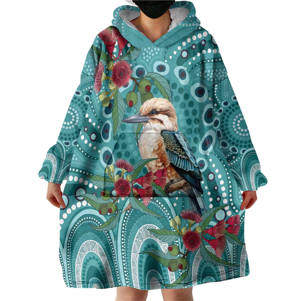 Kookaburra Eucalyptus Personalised Wearable Blanket Hoodie Aboriginal Australian Dot Painting - Aussie Hoodie
