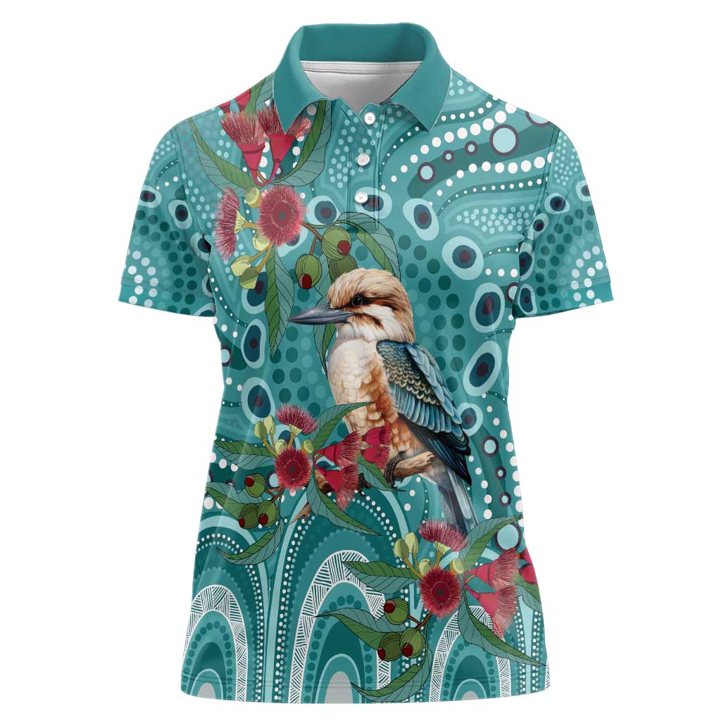 Kookaburra Eucalyptus Personalised Women Polo Shirt Aboriginal Australian Dot Painting - Aussie Hoodie