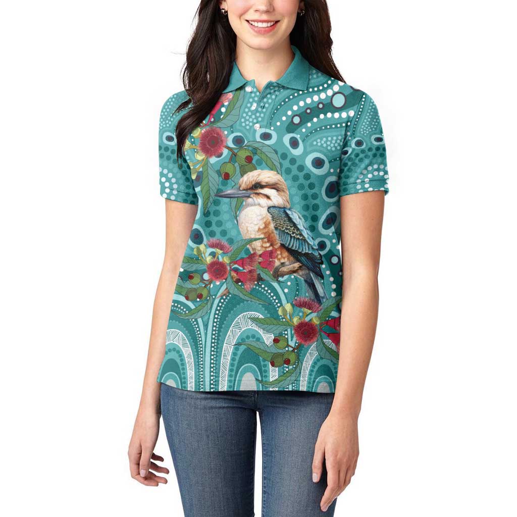Kookaburra Eucalyptus Personalised Women Polo Shirt Aboriginal Australian Dot Painting - Aussie Hoodie