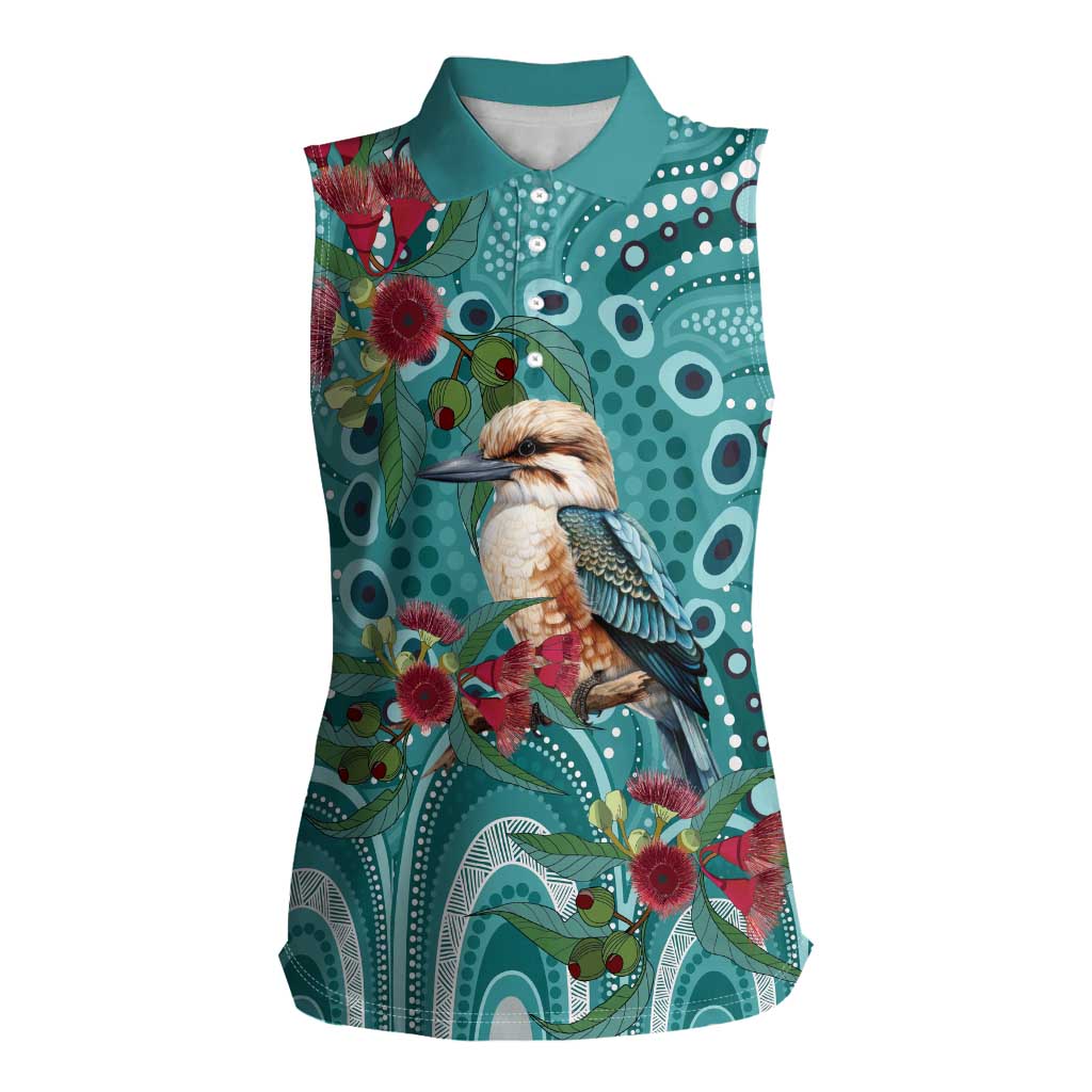 Kookaburra Eucalyptus Personalised Women Sleeveless Polo Shirt Aboriginal Australian Dot Painting - Aussie Hoodie