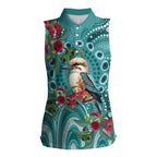 Kookaburra Eucalyptus Personalised Women Sleeveless Polo Shirt Aboriginal Australian Dot Painting - Aussie Hoodie