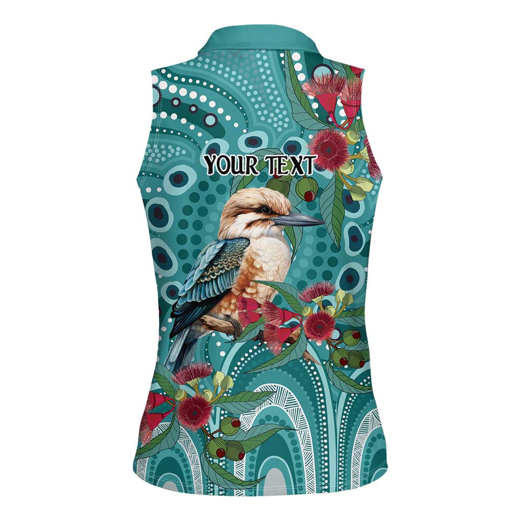 Kookaburra Eucalyptus Personalised Women Sleeveless Polo Shirt Aboriginal Australian Dot Painting - Aussie Hoodie