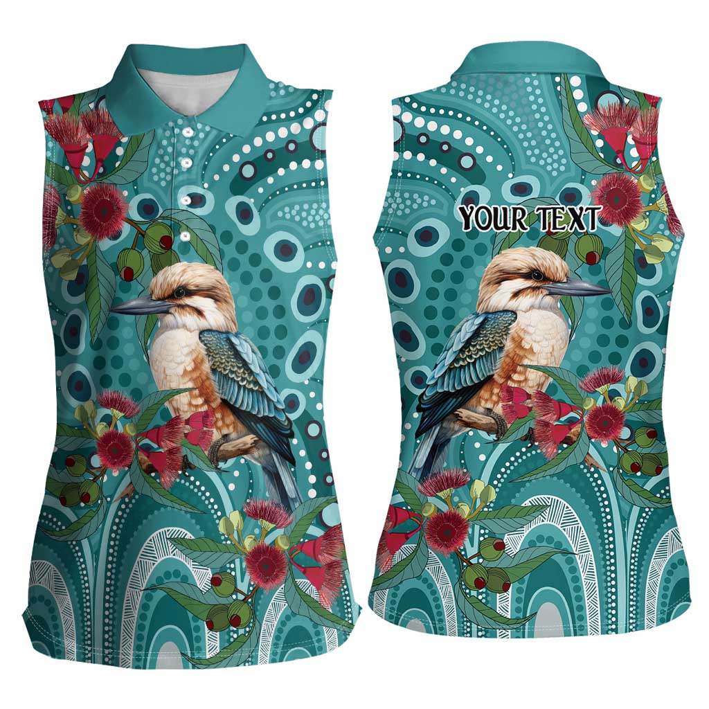 Kookaburra Eucalyptus Personalised Women Sleeveless Polo Shirt Aboriginal Australian Dot Painting - Aussie Hoodie