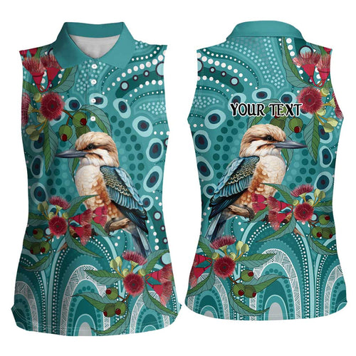 Kookaburra Eucalyptus Personalised Women Sleeveless Polo Shirt Aboriginal Australian Dot Painting - Aussie Hoodie