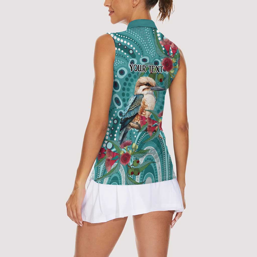 Kookaburra Eucalyptus Personalised Women Sleeveless Polo Shirt Aboriginal Australian Dot Painting - Aussie Hoodie