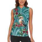 Kookaburra Eucalyptus Personalised Women Sleeveless Polo Shirt Aboriginal Australian Dot Painting - Aussie Hoodie