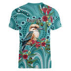 Kookaburra Eucalyptus Personalised Women V-Neck T-Shirt Aboriginal Australian Dot Painting - Aussie Hoodie