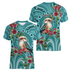 Kookaburra Eucalyptus Personalised Women V-Neck T-Shirt Aboriginal Australian Dot Painting - Aussie Hoodie