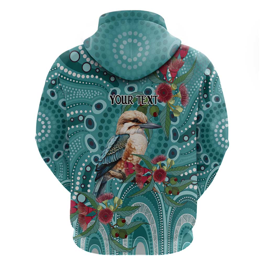 Kookaburra Eucalyptus Personalised Zip Hoodie Aboriginal Australian Dot Painting - Aussie Hoodie