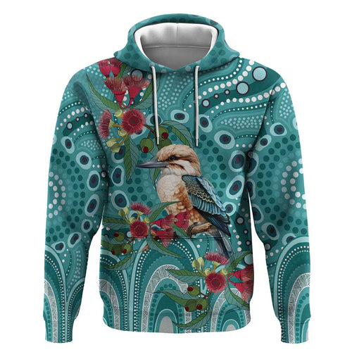 Kookaburra Eucalyptus Personalised Zip Hoodie Aboriginal Australian Dot Painting - Aussie Hoodie