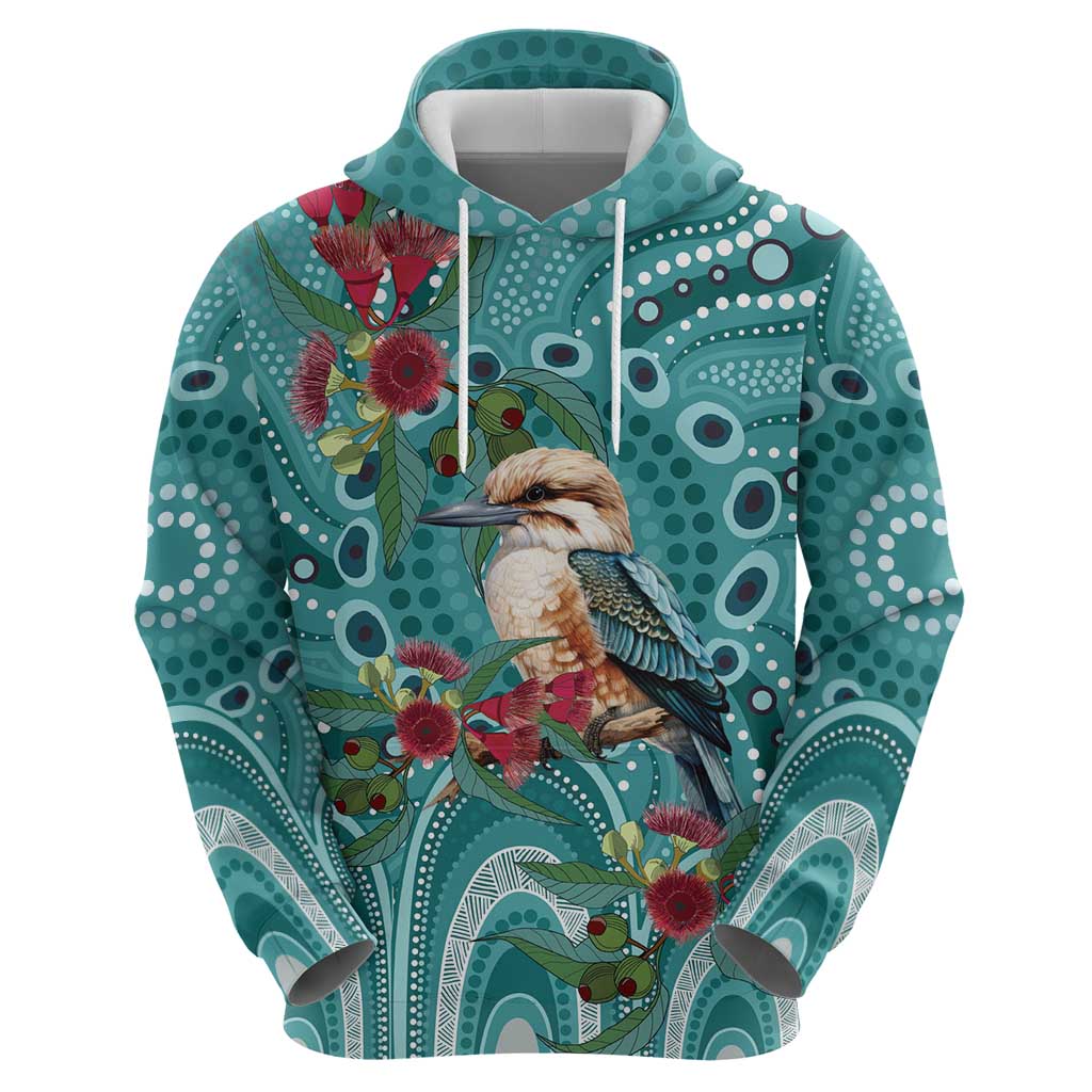 Kookaburra Eucalyptus Personalised Zip Hoodie Aboriginal Australian Dot Painting - Aussie Hoodie