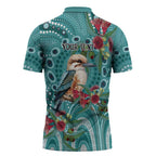 Kookaburra Eucalyptus Personalised Zipper Polo Shirt Aboriginal Australian Dot Painting - Aussie Hoodie