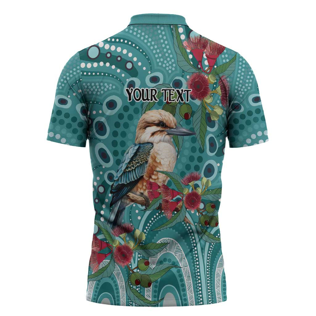 Kookaburra Eucalyptus Personalised Zipper Polo Shirt Aboriginal Australian Dot Painting - Aussie Hoodie